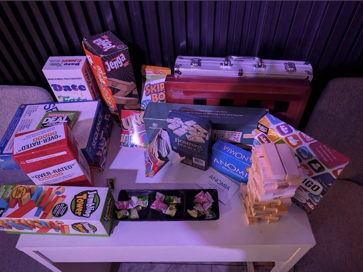 Board games available for guests at Moonbeam Lounge